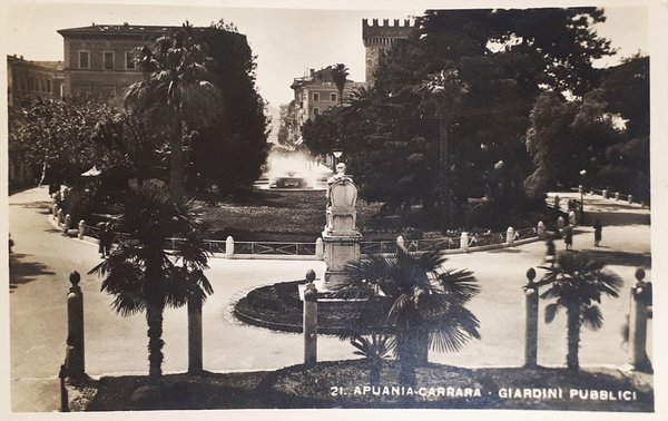 Cartolina - Apuania - Carrara - Giardini Pubblici - 1943