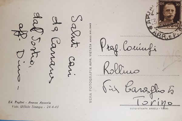 Cartolina - Apuania - Carrara - Giardini Pubblici - 1943