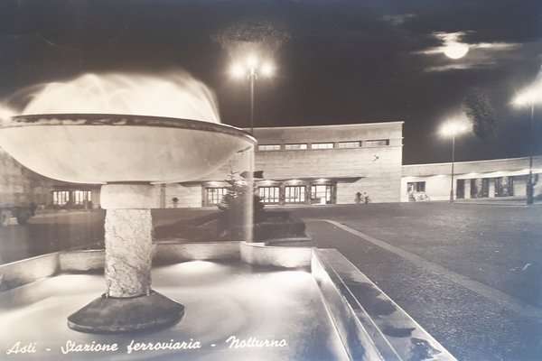 Cartolina - Asti - Stazione Ferroviaria - Notturno - 1950 …