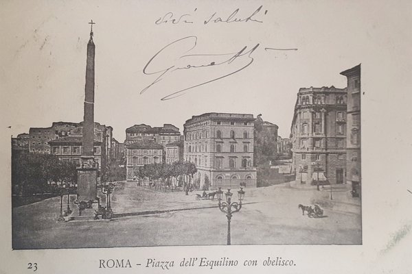 Cartolina - Roma - Piazza dell'Esquilino con obelisco - 1904