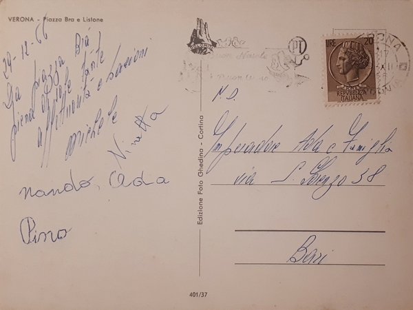 Cartolina - Verona - Piazza Bra e Listone - 1966