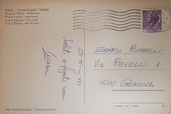 Cartolina - Chianciano Terme - Piazza Italia - Notturno - …