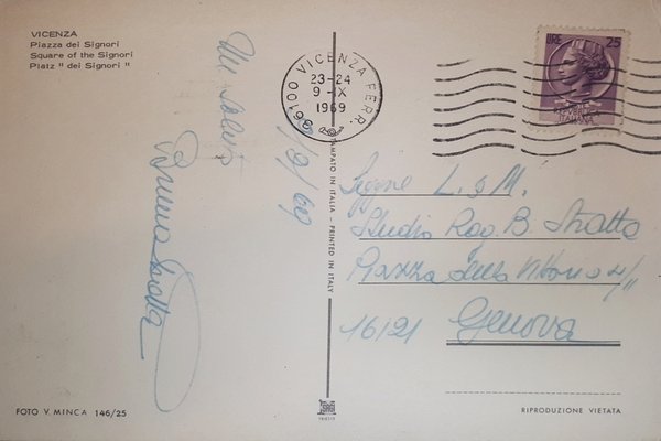Cartolina - Vicenza - Piazza dei Signori - 1969