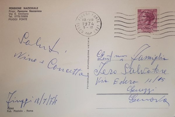 Cartolina - Pensione Nazionale - Fiuggi Fonte - 1974