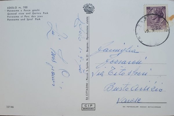 Cartolina - Edolo - Panorama e Parco giochi - 1970