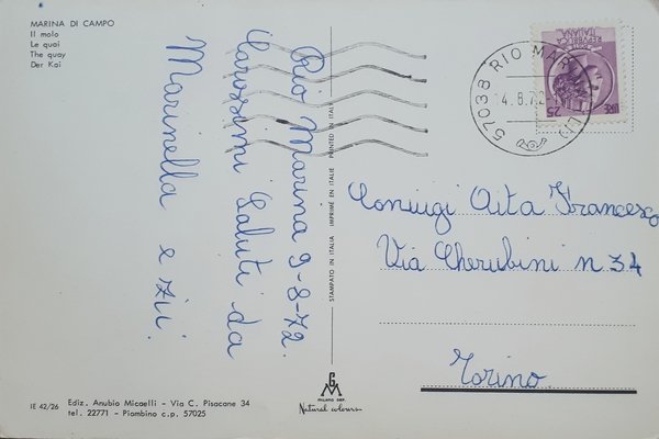 Cartolina - Marina Di Campo - Il molo - 1972