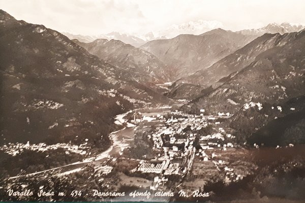 Cartolina - Varallo Sesia - Panorama sfondo catena M. Rosa …