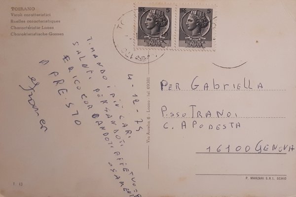 Cartolina - Toirano - Vicoli caratteristici - 1975