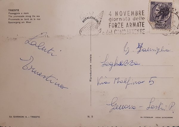 Cartolina - Trieste - Passeggiata a mare - 1960