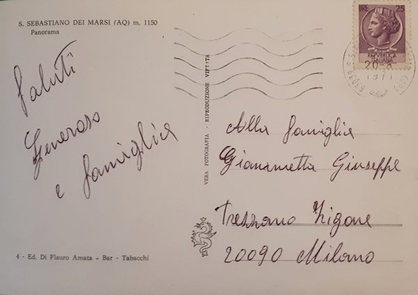 Cartolina - S. Sebastiano dei Marsi - Panorama - 1971