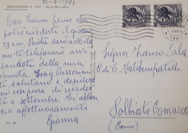 Cartolina - Macugnaga - Baita Mariuccia - 1964