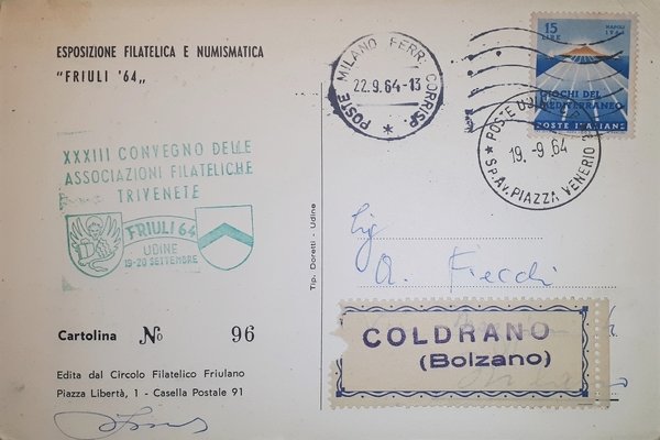 Cartolina - II Convegno delle Associazioni Filateliche Trivenete - Friuli …