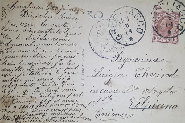 Cartolina - Saluti da Grugliasco - 1914