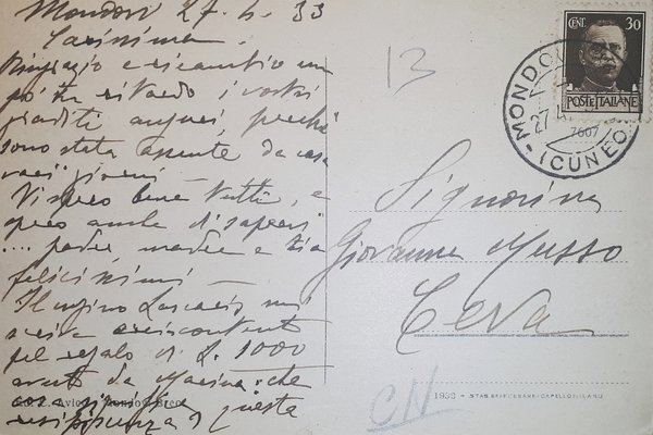 Cartolina - Mondovi - Piazza Ellero - 1933