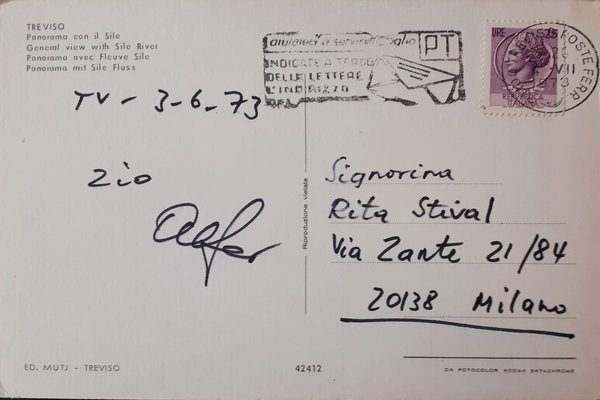 Cartolina - Treviso - Panorama con il Sile - 1973