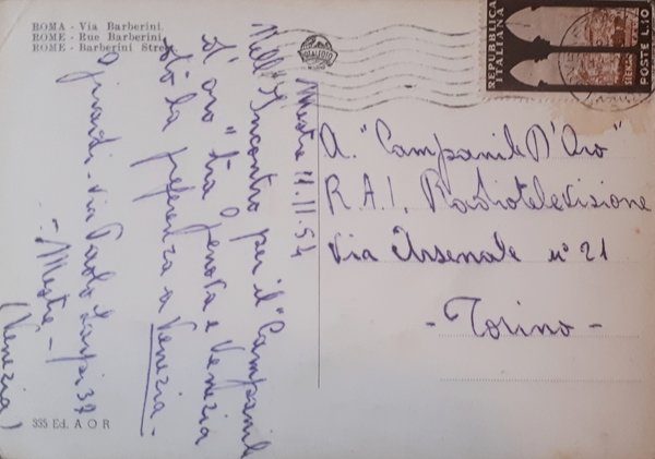 Cartolina - Roma - Via Barberini - 1954