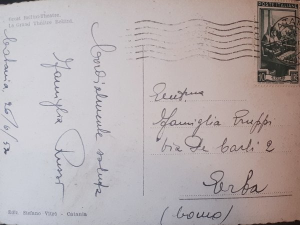 Cartolina - Catania - Teatro Massimo Bellini - 1952