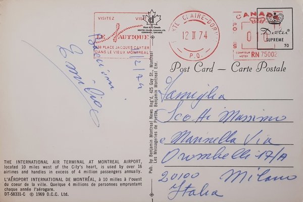 Cartolina - Il terminal internazionale dell'aeroporto di Montreal - 1974