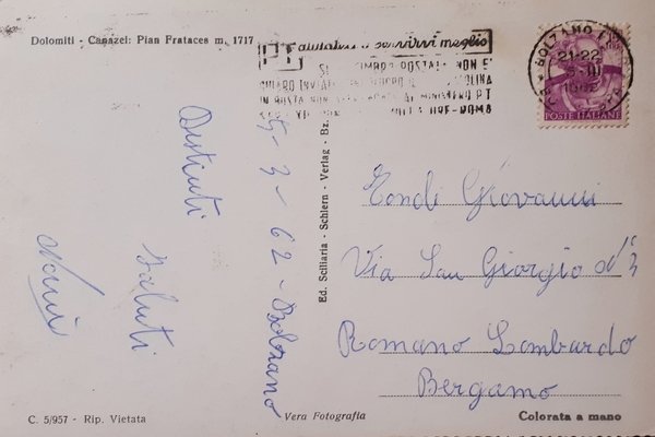 Cartolina - Dolomiti - Canazei - Pian Frataces - 1962