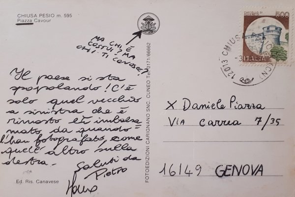 Cartolina - Chiusa Pesio - Piazza Cavour - 1988