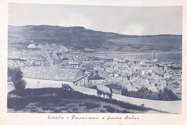 Cartolina - Licata - Panorama e fiume Salso - 1942
