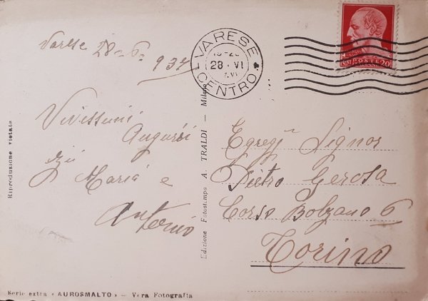 Cartolina - Varese - Palazzo del Governo - 1937