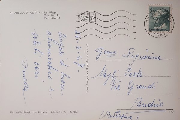 Cartolina - Pinarella di Cervia - La Spiaggia - 1967