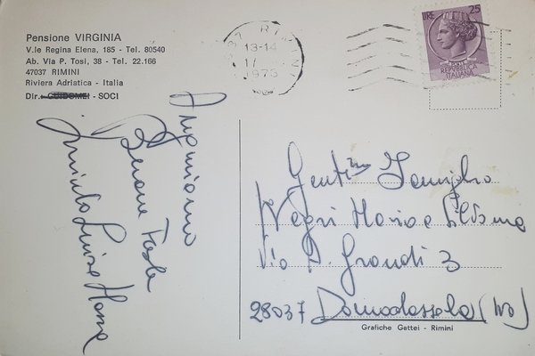 Cartolina - Pensione Virginia - Rimini - 1973
