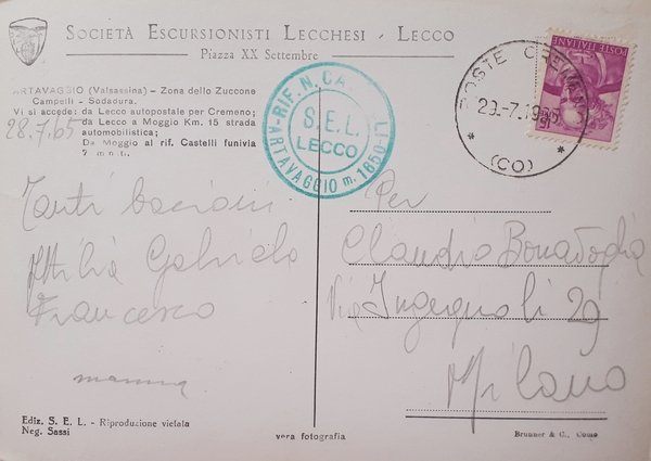 Cartolina - Rifugio Castelli e Cappelletta Bettini - 1965