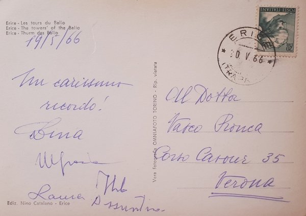 Cartolina - Erice - Le Torri del Balio - 1966