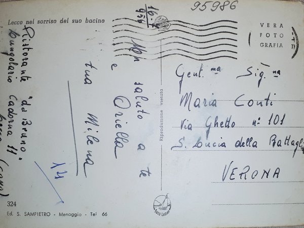 Cartolina - Lecco nel sorriso del suo bacino - 1956