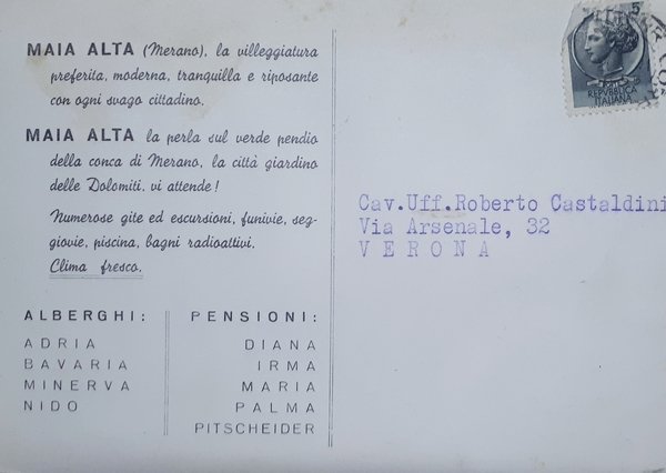 Cartolina - Maia Alta - Merano - 1955