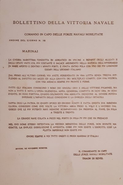 Cartolina - Marina Italiana - Bollettino della Vittoria Navale - …