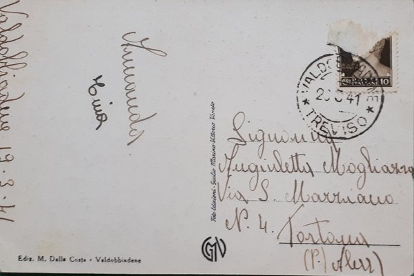 Cartolina - Valdobbiadene - Viale Regina Margherita - 1941