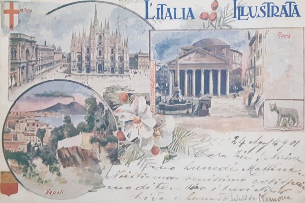 Cartolina - L'Italia illustrata - Milano - Napoli - Roma … | Immagine principale