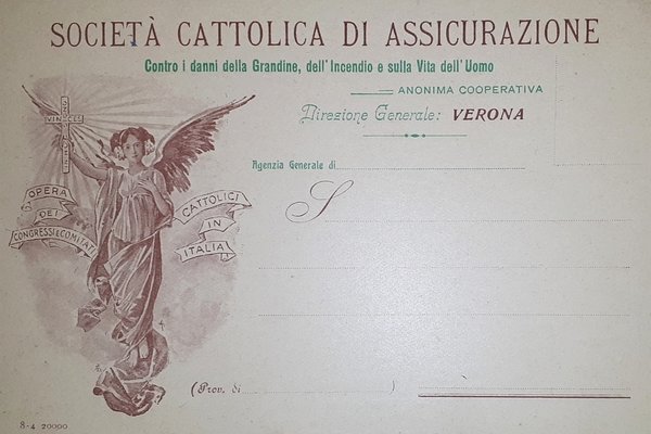 Cartolina - Società Cattolica di Assicurazione - Verona - 1900 …