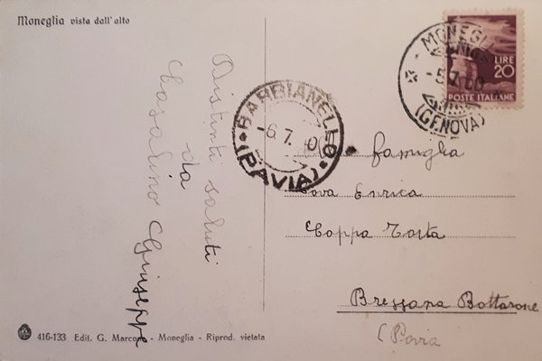 Cartolina - Moneglia vista dall'alto - 1950