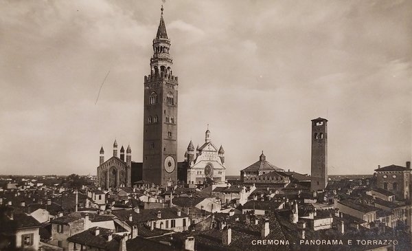 Cartolina - Cremona - Panorama e Torrazzo - 1933