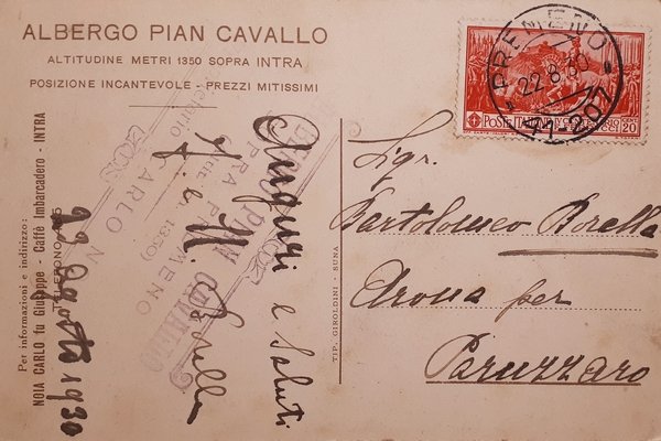 Cartolina - Albergo Piancavallo sopra Intra - Altitudine - 1930