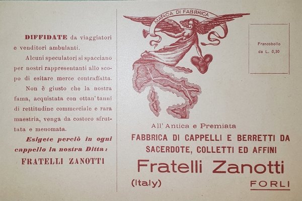 Cartolina Pubblicitaria Fabbrica di Cappelli - Fratelli Zanotti - Forli …