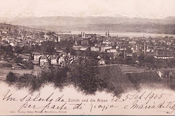 Cartolina - Svizzera - Zürich und die Alpen - 1905 | Immagine principale