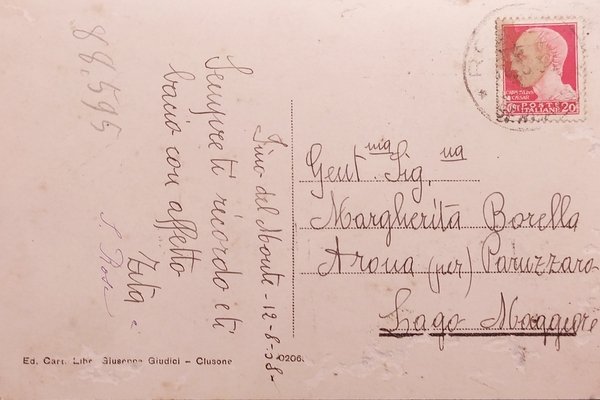 Cartolina - Versante Meridionale del Pizzo Camino - 1938