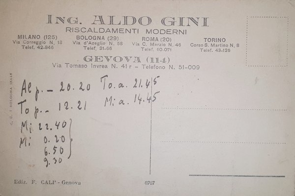 Cartolina Pubblicitaria - Ing. Aldo Gini - Riscaldamenti Moderni Genova …