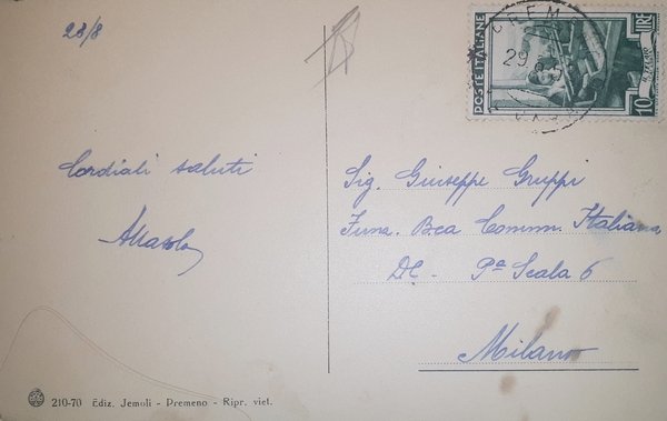 Cartolina - Pian di Sole di Premeno - 1952