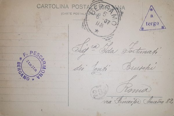 Cartolina - Bergamo - Cittadella - Piazza Mascheroni - 1907