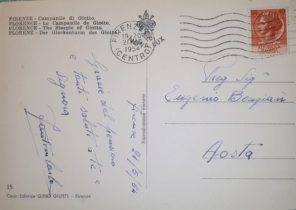 Cartolina - Firenze - Campanile di Giotto - 1954