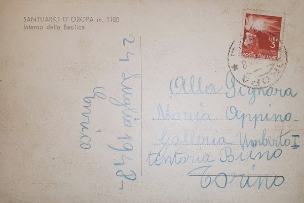 Cartolina - Santuario d'Oropa - Interno della Basilica - 1948