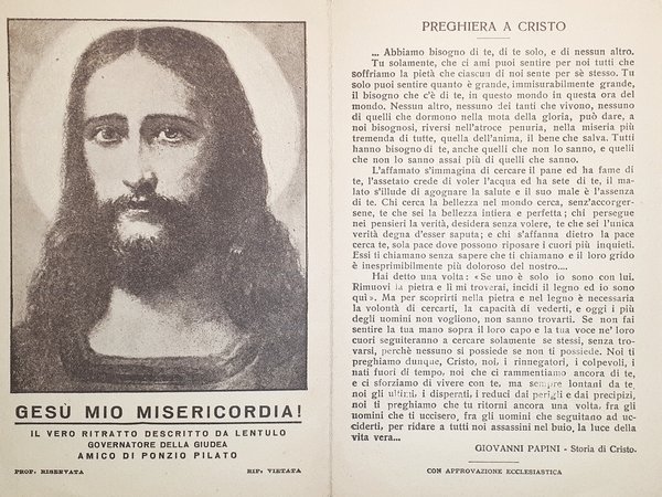 Cartolina Gesù mio Misericordia! Ritratto descritto da Lentulo Governatore 1937
