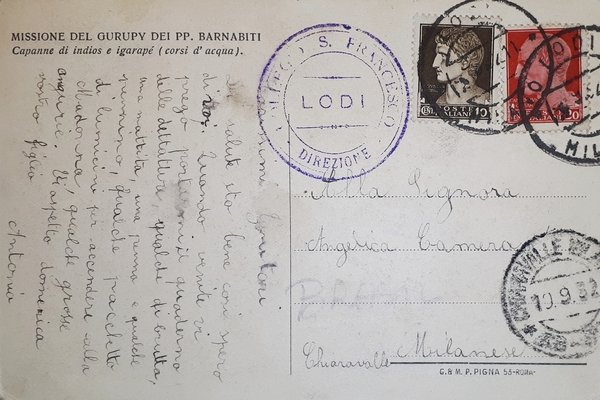 Cartolina - Missione del Gurupy dei PP. Barnabiti - 1932