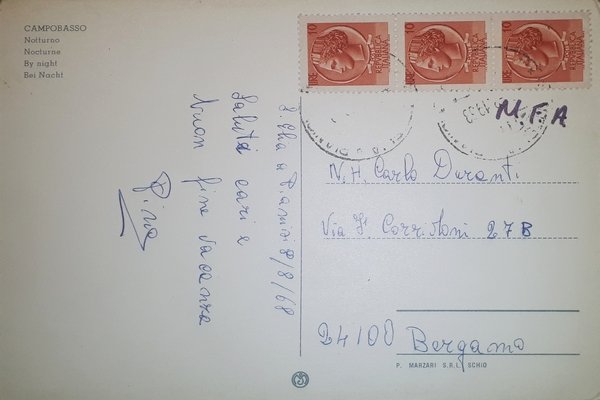 Cartolina - Campobasso - Notturno - 1968